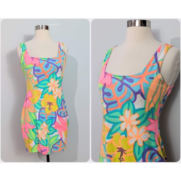 Moda Int'l Neon Tropical Bodycon Dress - Picture 1 of 6